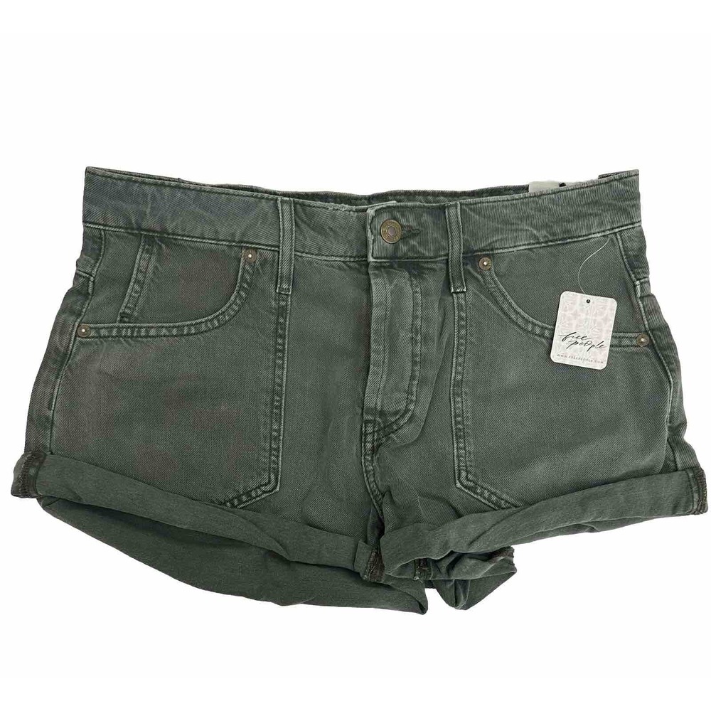 Free People Beginner's Luck‎ Low Rise Slouch Shorts - Olive Green Size 29 New - Picture 9 of 13